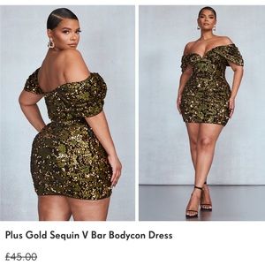 PLT plus gold sequin vbar bodycon dress